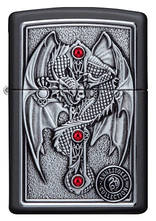 Зажигалка ZIPPO Winged Dragon Cross с покрытием Black Matte, латунь/сталь, чёрная, 38x13x57 мм