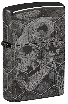 Зажигалка ZIPPO Mushroom Skulls с покрытием High Polish Black, латунь/сталь, черная, глянцевая, 38x13x57 мм
