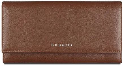 Кошелёк женский BUGATTI Lady Top, коньячный, натуральная воловья кожа, 20х2,5х10,5 см