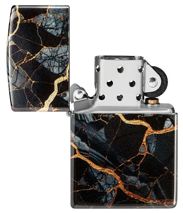 Зажигалка ZIPPO Fusion Marble Design с покрытием 540 Tumbled Chrome, латунь/сталь, черная, 38x13x57 мм