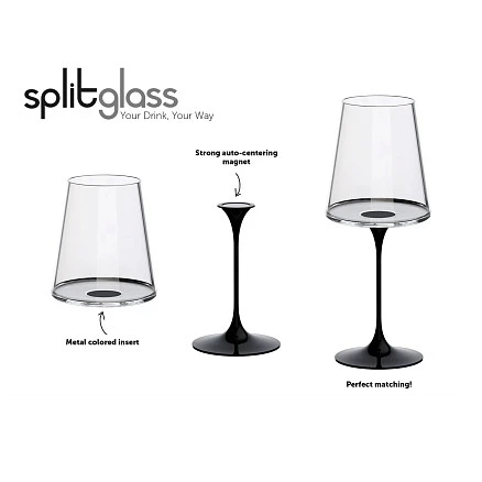 Хрустальный бокал для белого вина на магните Trebonn SplitGlass, 2 шт, 280 мл