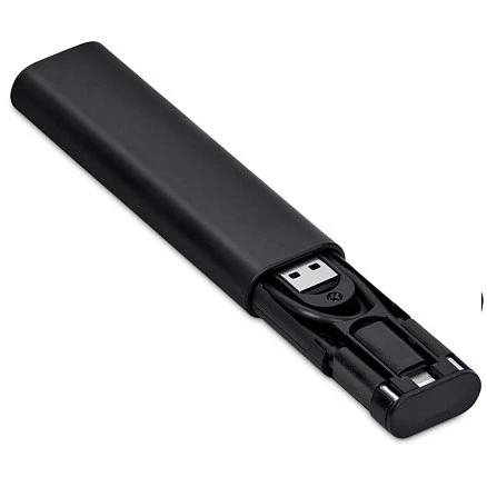 Кабель зарядный выдвижной USB Solid Line  60W 3-в-1 на Lightning, Micro-USB, Type-C «U50» 2,4 A, Quick Charge в пластиковом футляре, черный