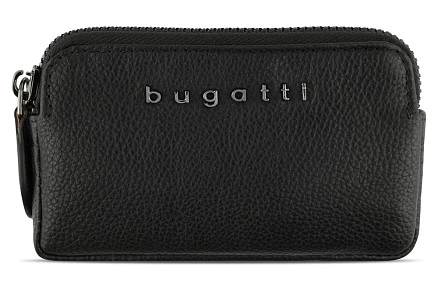 Ключница BUGATTI Bella, чёрная, воловья кожа/полиэстер, 12х1,5х7 см