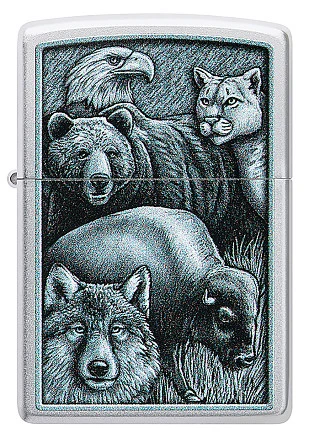 Зажигалка ZIPPO Animal Kingdom Design с покрытием Satin Chrome, латунь/сталь, серебристая, матовая, 38x13x57 мм
