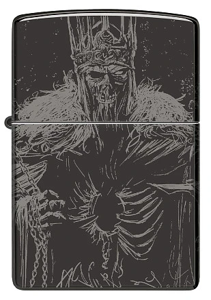 Зажигалка ZIPPO Skull King с покрытием High Polish Black, латунь/сталь, черная, глянцевая, 38x13x57 мм