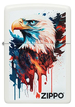 Зажигалка ZIPPO Painted Eagle Design с покрытием White Matte, латунь/сталь, белая, матовая, 38x13x57 мм