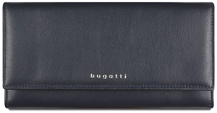 Кошелёк женский BUGATTI Lady Top, тёмно-синий, натуральная воловья кожа, 20х2,5х10,5 см