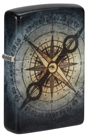 Зажигалка ZIPPO Compass Ghost с покрытием Glow In The Dark Green, латунь/сталь, черная, 38x13x57 мм