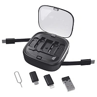 Кабель зарядный выдвижной USB Solid Link 5-в-1 на Lightning, Micro-USB, Type-C «U50» 2,4 A, C to C, Quick Charge с подставкой для телефона, квадратный, черный