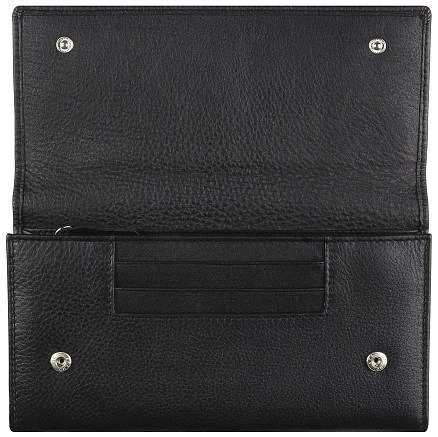 Кошелёк женский BUGATTI Lady Top, чёрный, натуральная воловья кожа, 20х2,5х10,5 см
