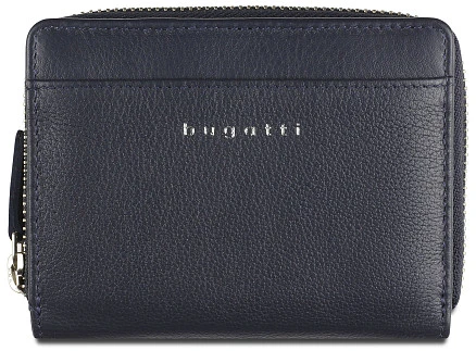 Кошелёк женский BUGATTI Lady Top, на молнии, тёмно-синий, натуральная воловья кожа, 12х2,5х9 см
