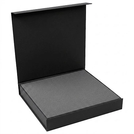 Подарочная коробка, размер 29,7*28,0*4,5 см, Solution Prestige Magnum Linen с магнитным клапаном, черная, с ложементом из поролона