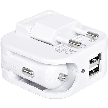Адаптер с двумя USB-портами для зарядки от сети и от прикуривателя