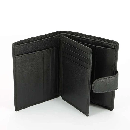 Портмоне S.Quire, натуральная воловья кожа, черный, наппа, 12 x 10,4 x 2 см