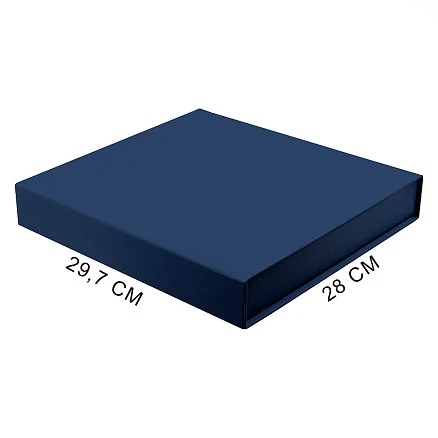 Подарочная коробка, размер 29,7*28,0*4,5 см, Solution Prestige Magnum  Linen с магнитным клапаном, темно-синяя, с черным ложементом из EVA