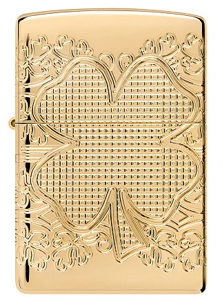 Зажигалка ZIPPO Armor® Lucky Clover с покрытием High Polish Gold Plate, латунь/сталь, золотистая, 38x13x57 мм